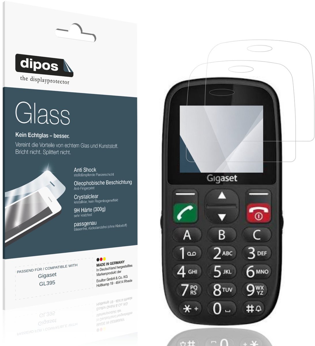 dipos – 2x Pantserfolie geschikt voor Gigaset GL395 | 9H Screenprotector