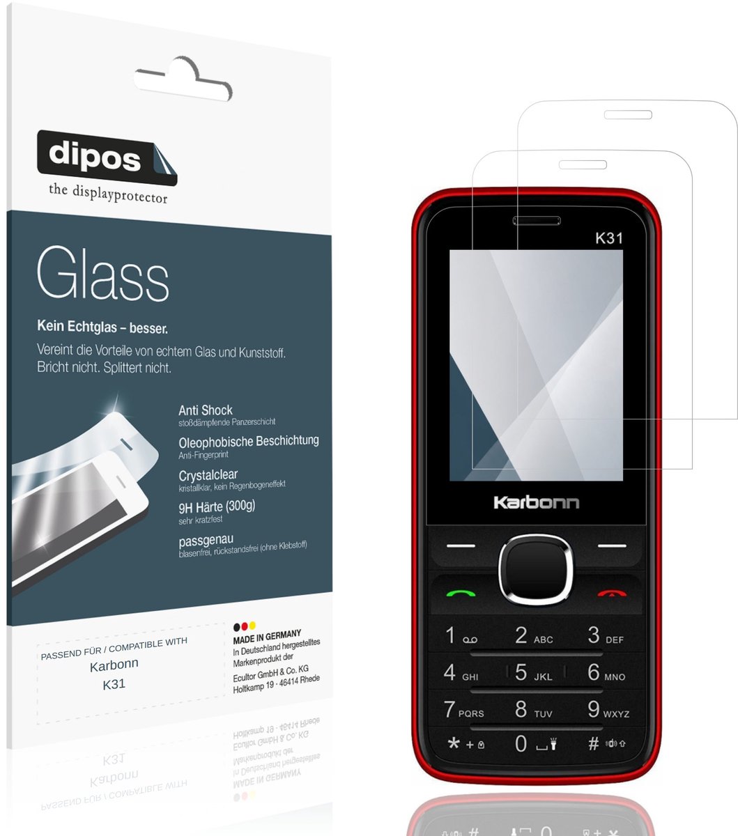 dipos – 2x Pantserfolie geschikt voor Karbonn K31 | 9H Screenprotector