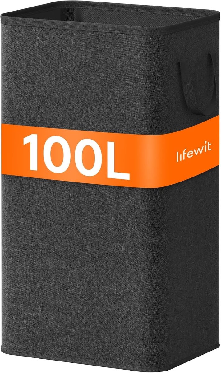 Grote Vouwbare Wasmand met Handvatten, Ideaal voor Kleding, Studentenhuis, Badkamer en Meer, Zwart (100L)