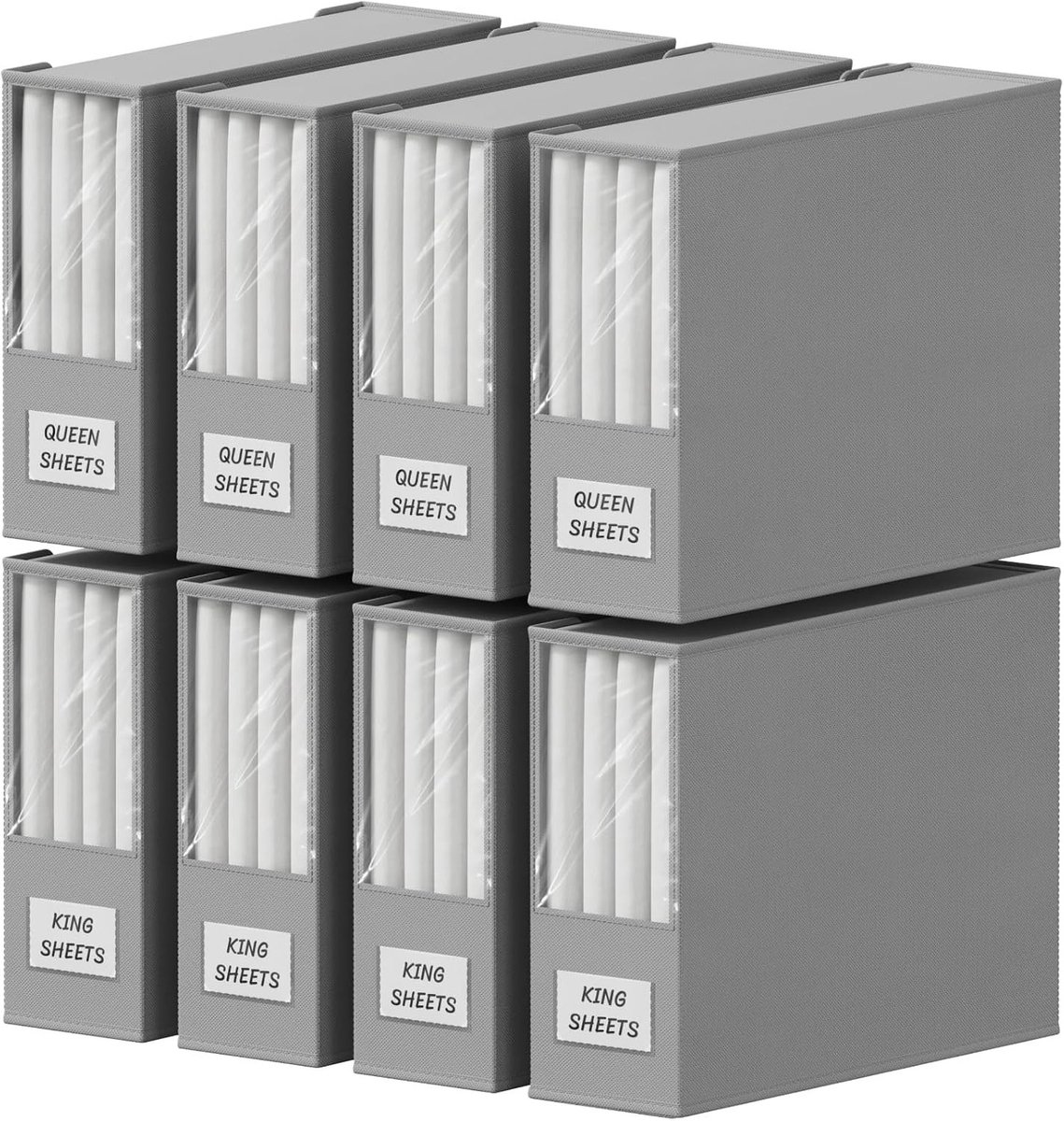 Opvouwbare bedlakzakken set van 8, multifunctionele beddengoed-organizer met doorzichtig venster voor onderbed en kledingkast, grijs