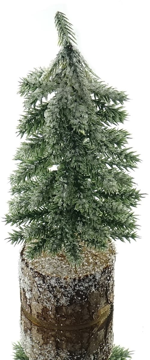 Gasper kerstboompje groen berijpt 19 cm op houten voet