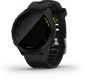 Zwart Garmin Forerunner 55 sporthorloge met een ronde wijzerplaat en zwarte band.