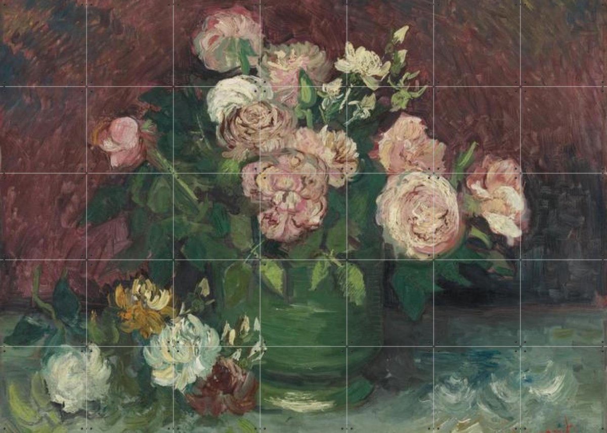 IXXI Rozen en pioenen, Vincent van Gogh (1853 - 1890) & Kröller-Müller Museum - 140 x 100 cm - Gratis ophangtool - Grote wanddecoratie en posters -