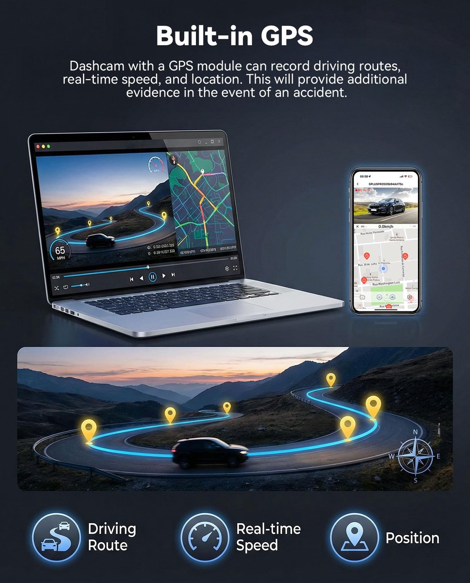 SIXWIN 4K Dashcam Auto: 4K+1080P FHD, 3" Scherm, Dual Camera. WiFi & App, GPS, ADAS/BSD/LCA. Loop-opname, G-Sensor - ShopVlot