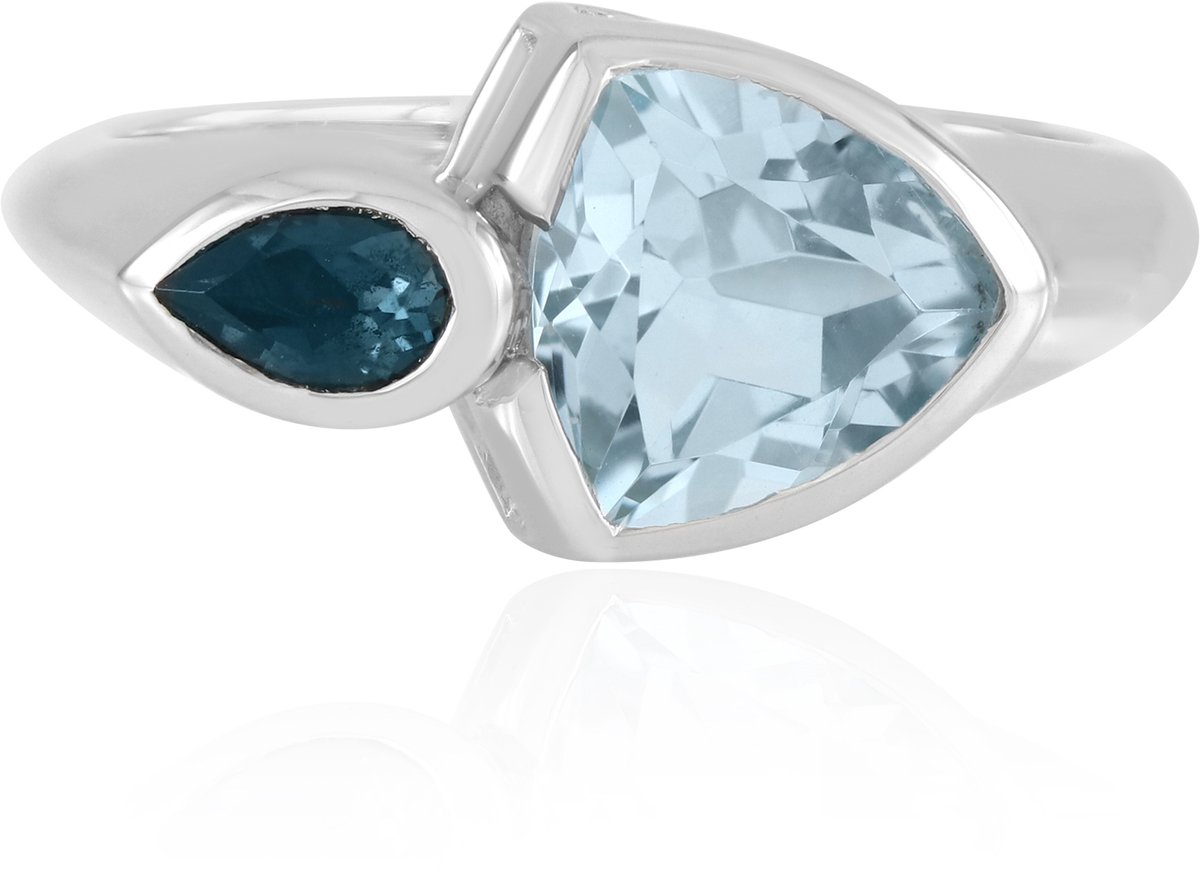 Cavill - Zilveren Ring met Hemelsblauwe Topaas Triljant Slijpsel - 925 Sterling Zilver - 2,01 ct Topaas - London Blue Peervormig - Elegante Damesring