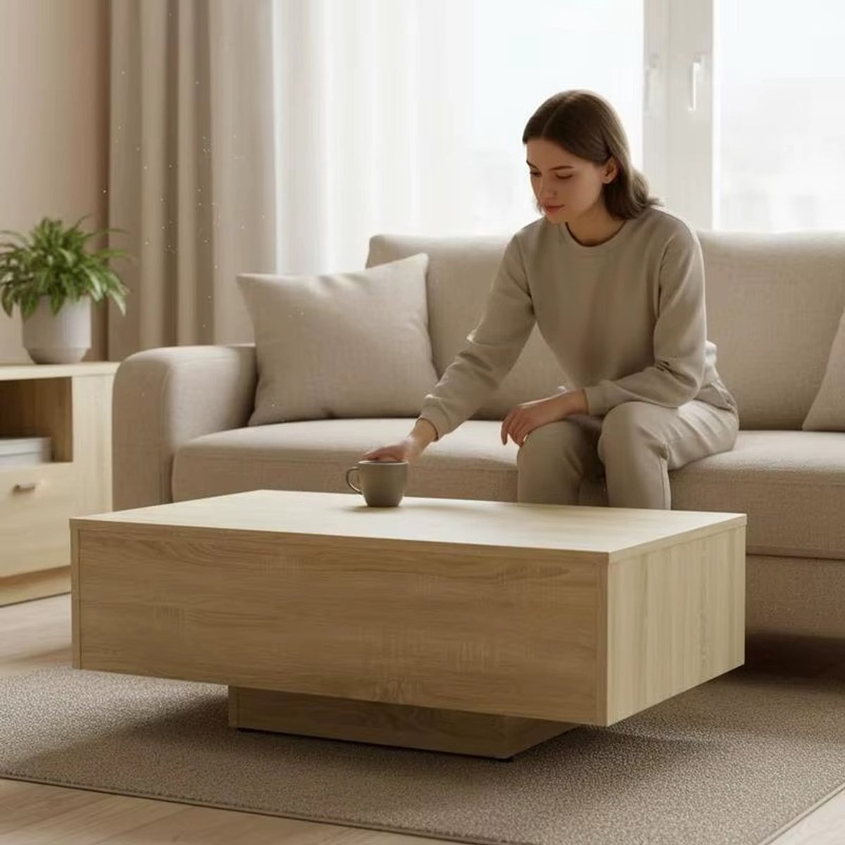 CreateEcom Salontafel - Bijzettafel - Woonkamer tafel - Koffietafel - Praktische Salontafel met Tijdloos Design - Eiken - 85x55x31cm