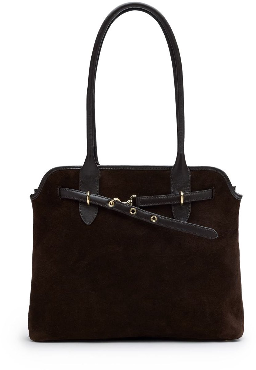 Manfield - Donkerbruine suède handtas