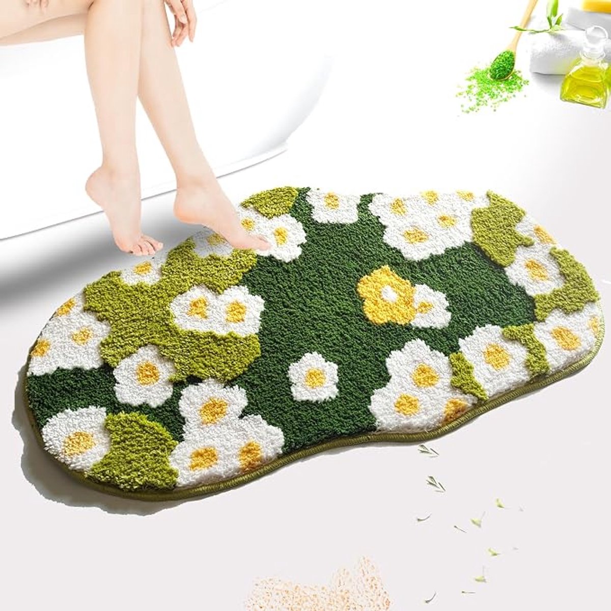 40x60cm schattig bloemen patroon badmat, bloemen toiletmat, bloemen badmat, velvet decoratie mat, zacht, water absorberend, anti-slip, geschikt voor wastafel, bad, douche