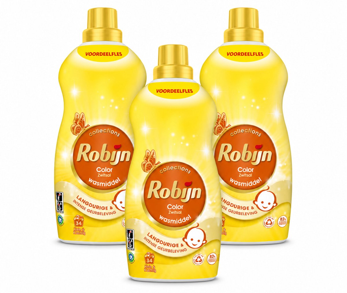 3 x Robijn - Klein & Krachtig Zwitsalgeur - Vloeibaar Wasmiddel - 34 Wasbeurten - 1,19 L - Bulkverpakking - 3 stuks
