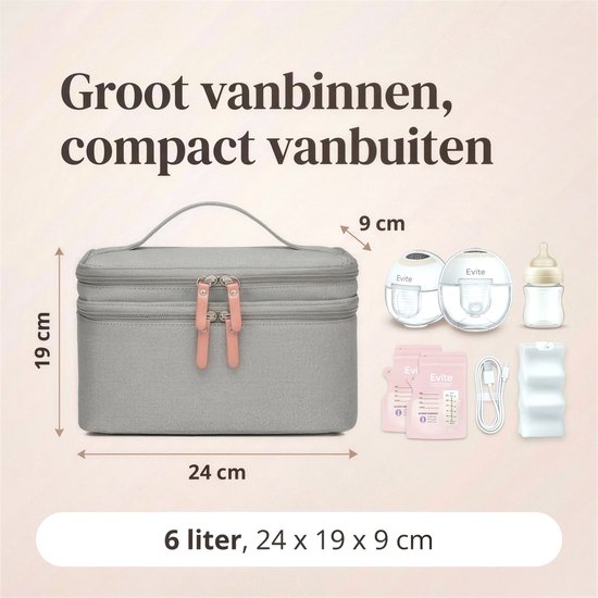 Evite Koeltas met Koelelement - Voor Onderweg - Kolftas - Tot 14 Uur Koel - Koeltas Kolf - Koeltas Moedermelk - Nordic Grey van Merkloos — afbeelding 4