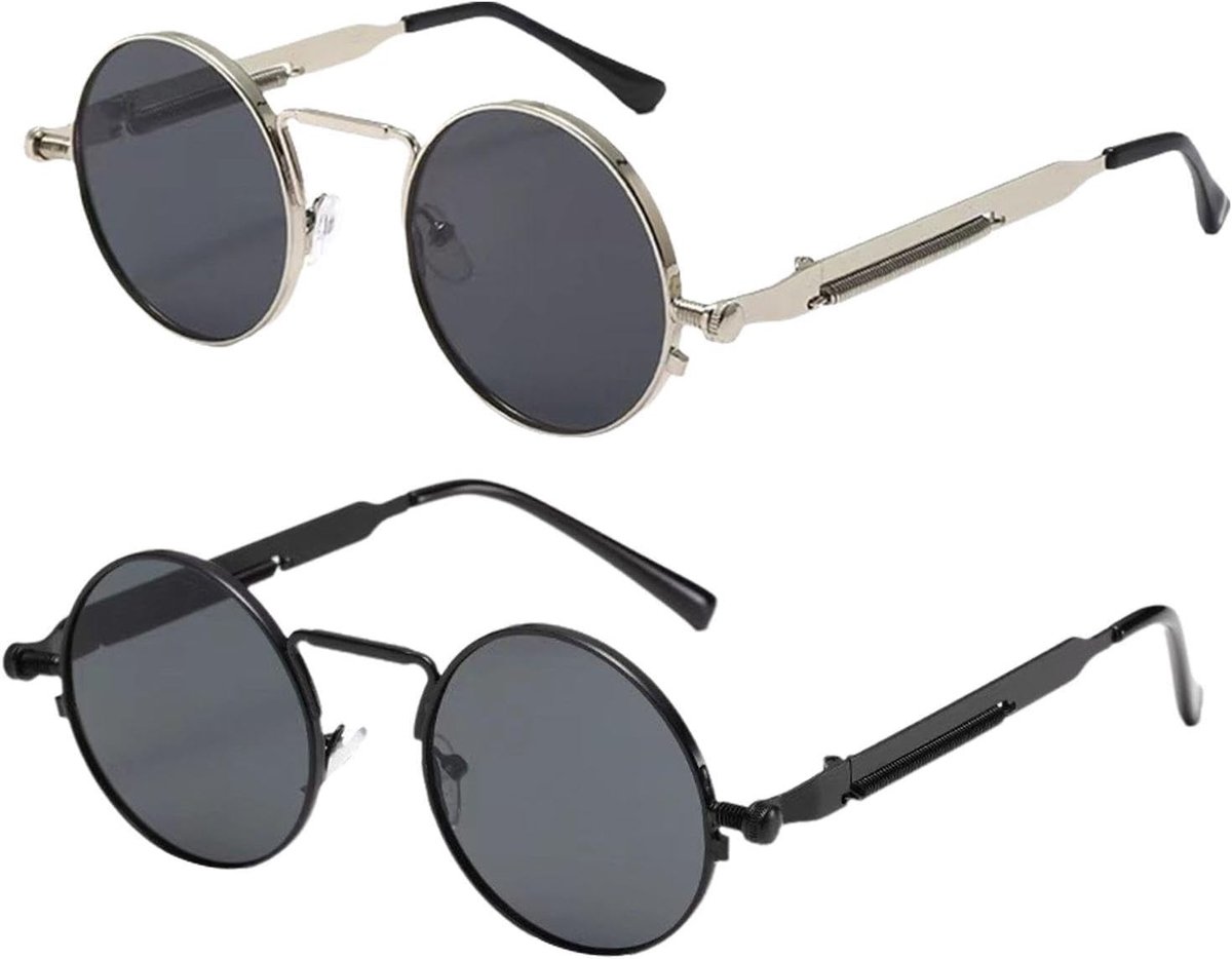 Set van 2 Retro Ronde Zonnebrillen, Mode Zonnebrillen, Gepolariseerde Zonnebrillen voor Mannen, Perfect voor Feestjes en Straatstijl