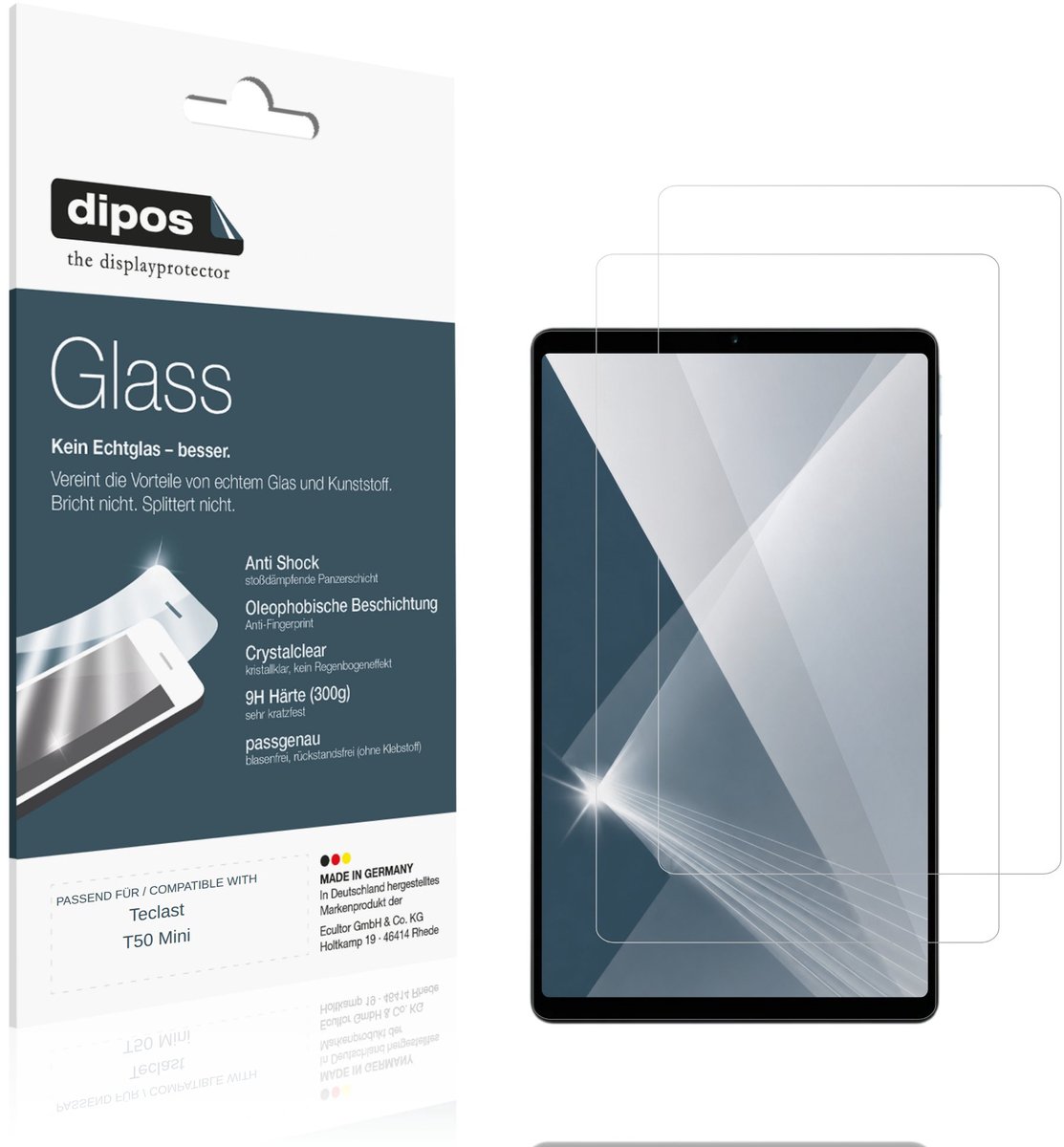 dipos – 2x Pantserfolie geschikt voor Teclast T50 Mini | 9H Screenprotector