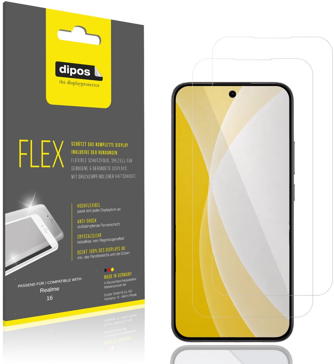 dipos – 2x Beschermfolie geschikt voor Realme 16 | 3D Full Cover Screenprotector | 100% Passend