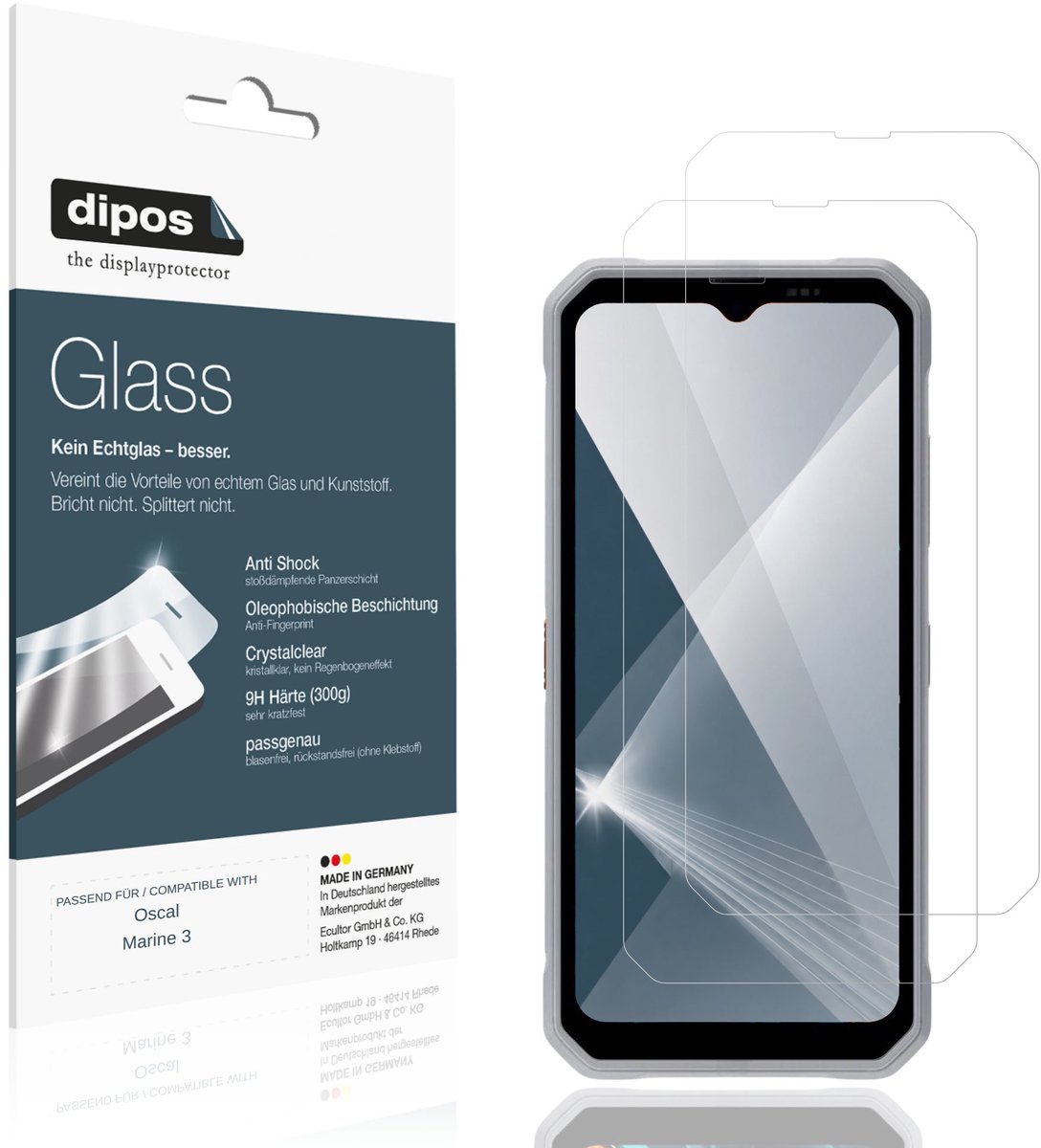 dipos – 2x Pantserfolie geschikt voor Oscal Marine 3 | 9H Screenprotector