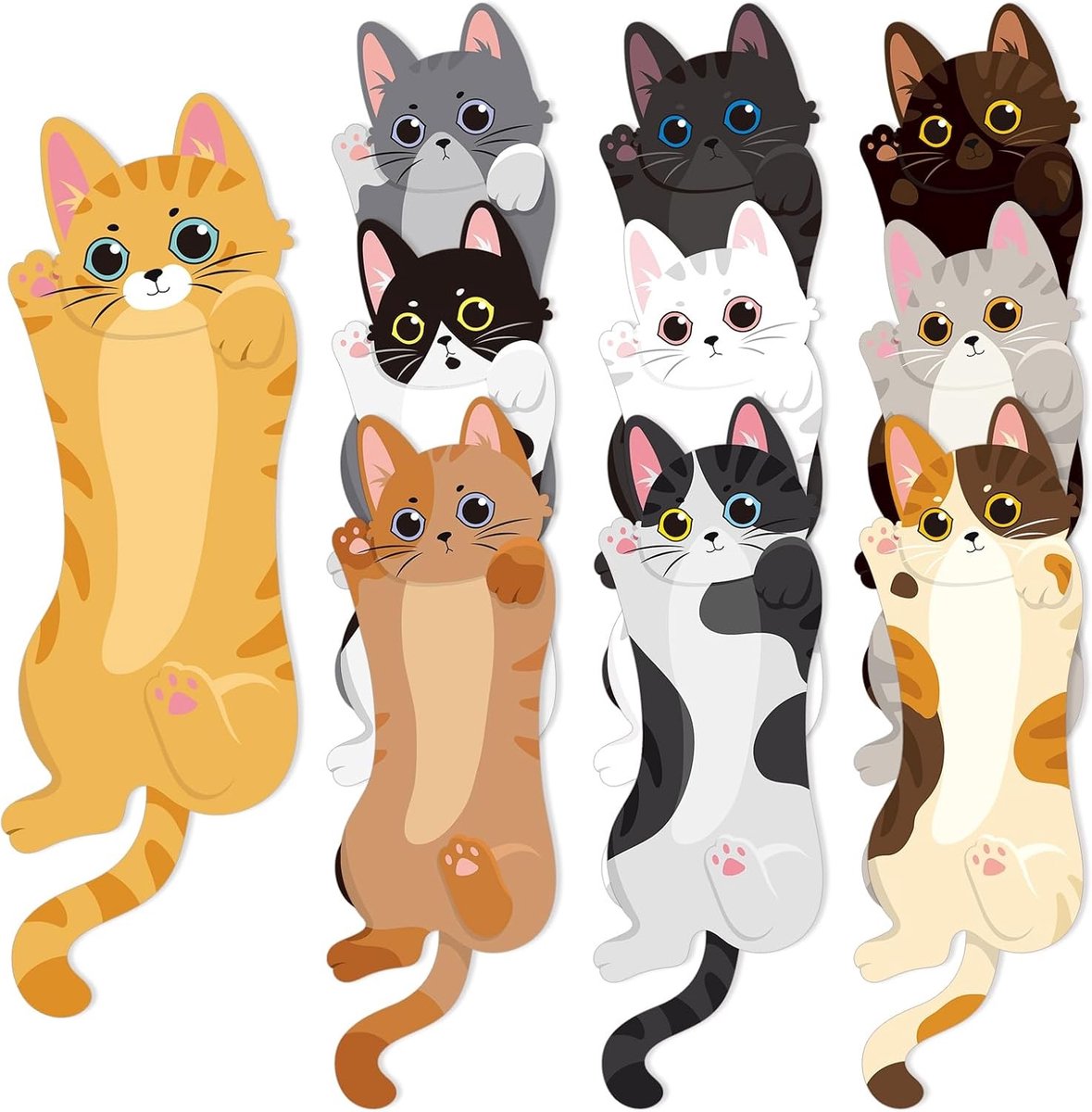 30 Stuks Katten Papieren Boekenleggers, Schattige Kitty Ontwerp Pagina Markers voor Boekenliefhebbers, Lezen Accessoires Cadeau voor Studenten en Leraren, 10 Stijlen