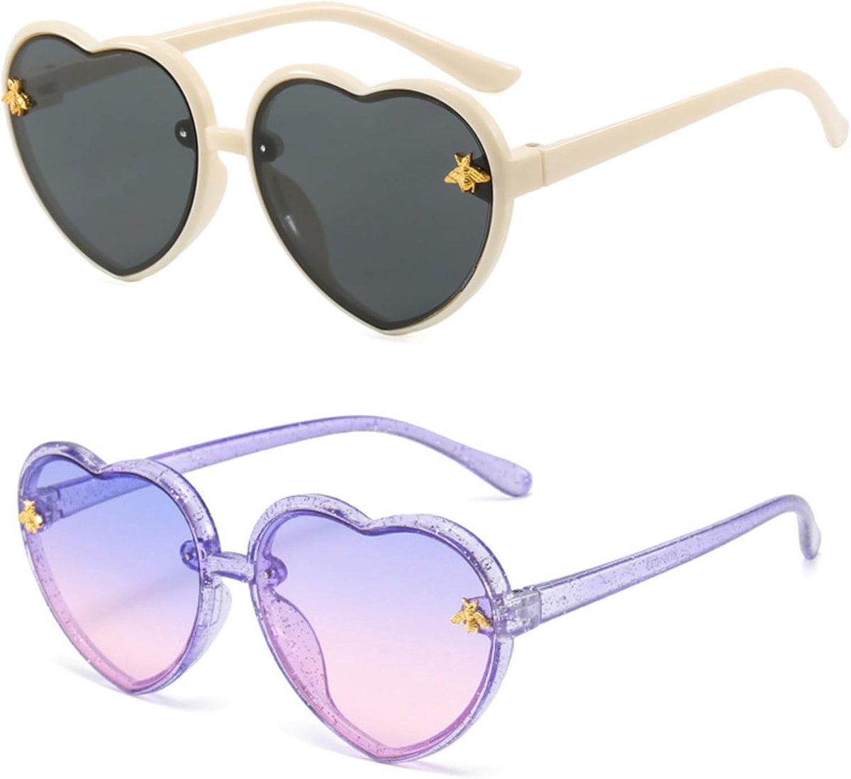 2 Stuks Hartvormige Zonnebrillen voor Kinderen - UV Bescherming, Schattige Baby Zonnebrillen voor Buitenactiviteiten en Feestjes, Perfecte Cadeaus voor Meisjes en Jongens van 3-12 Jaar