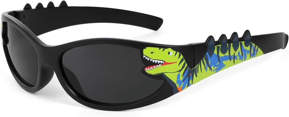 Zonnebril voor Kinderen met Dinosaurus Motief voor Jongens en Meisjes van 3-10 Jaar - UV Bescherming, Geschikt voor Buitenactiviteiten en Zomervakantie