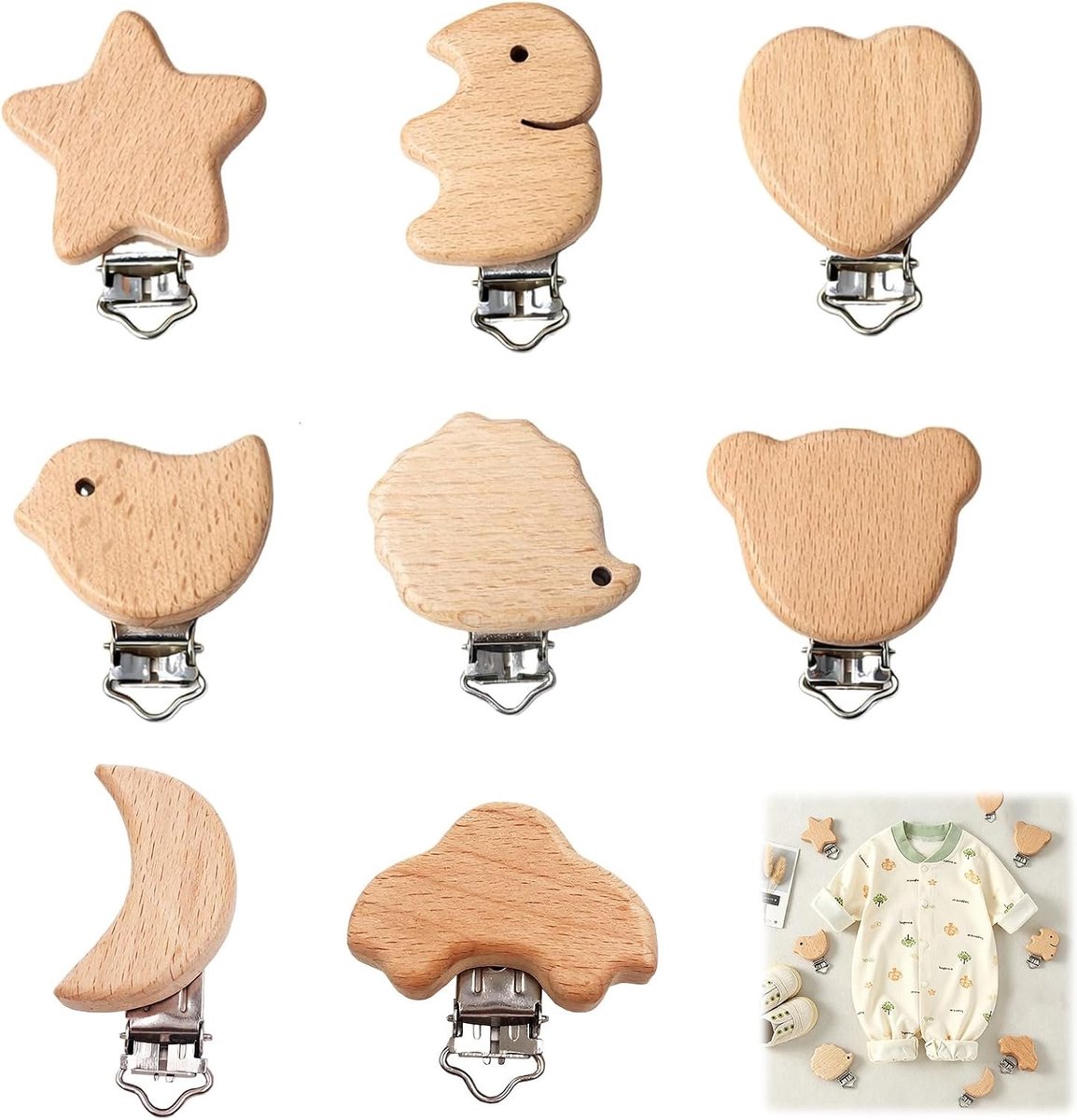 Houten Kledingknijpers met Metalen Klem, Diverse Dierontwerpen voor Creatieve Projecten, Decoratie en Cadeaus