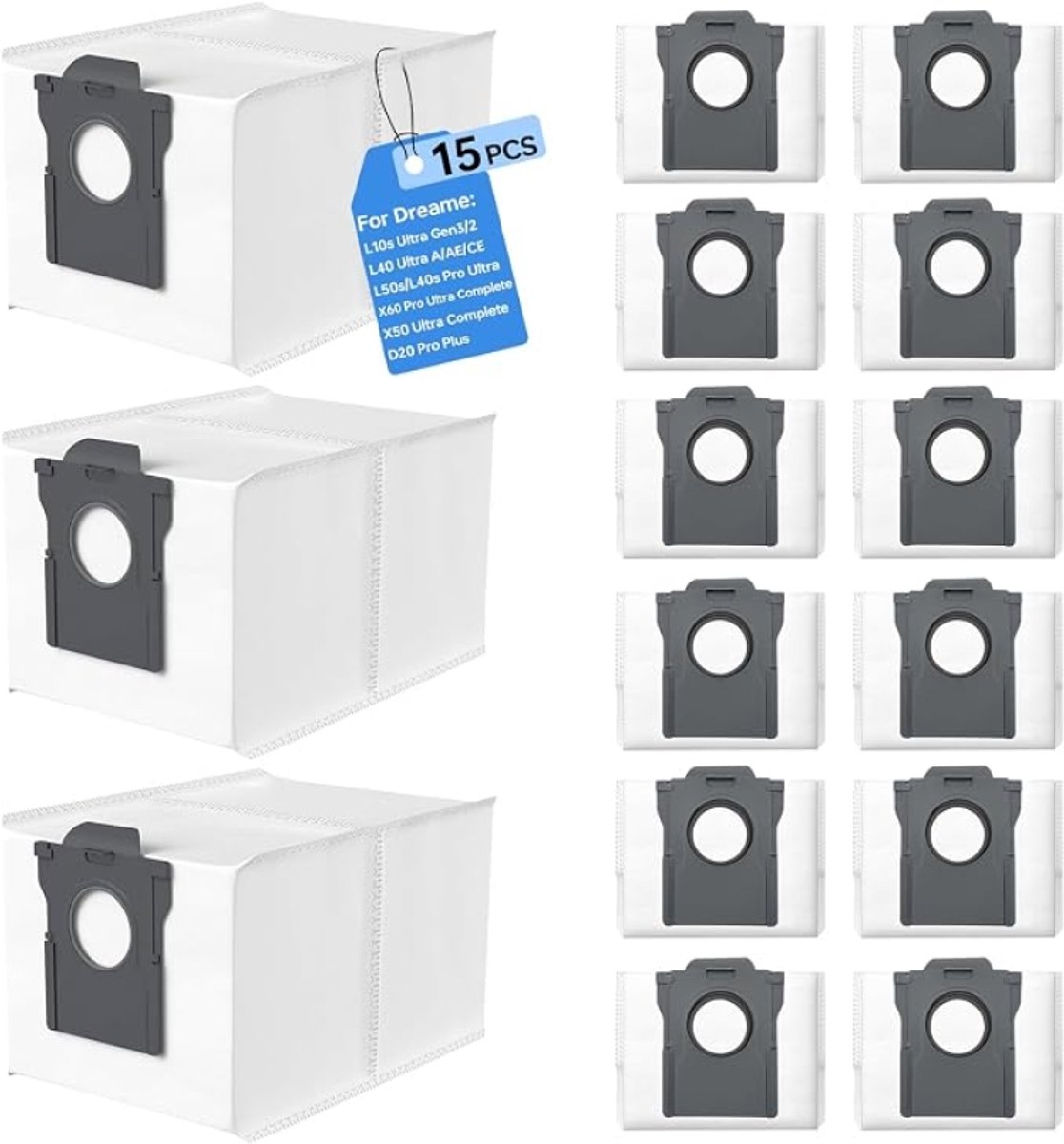 15 Stofzakken voor Dreame Robotstofzuiger - Compatibel met L10s Ultra Gen2/Gen3, L40 Ultra A/AE, X50 Ultra en meer - 3,2 Liter, 4-laags filtratie