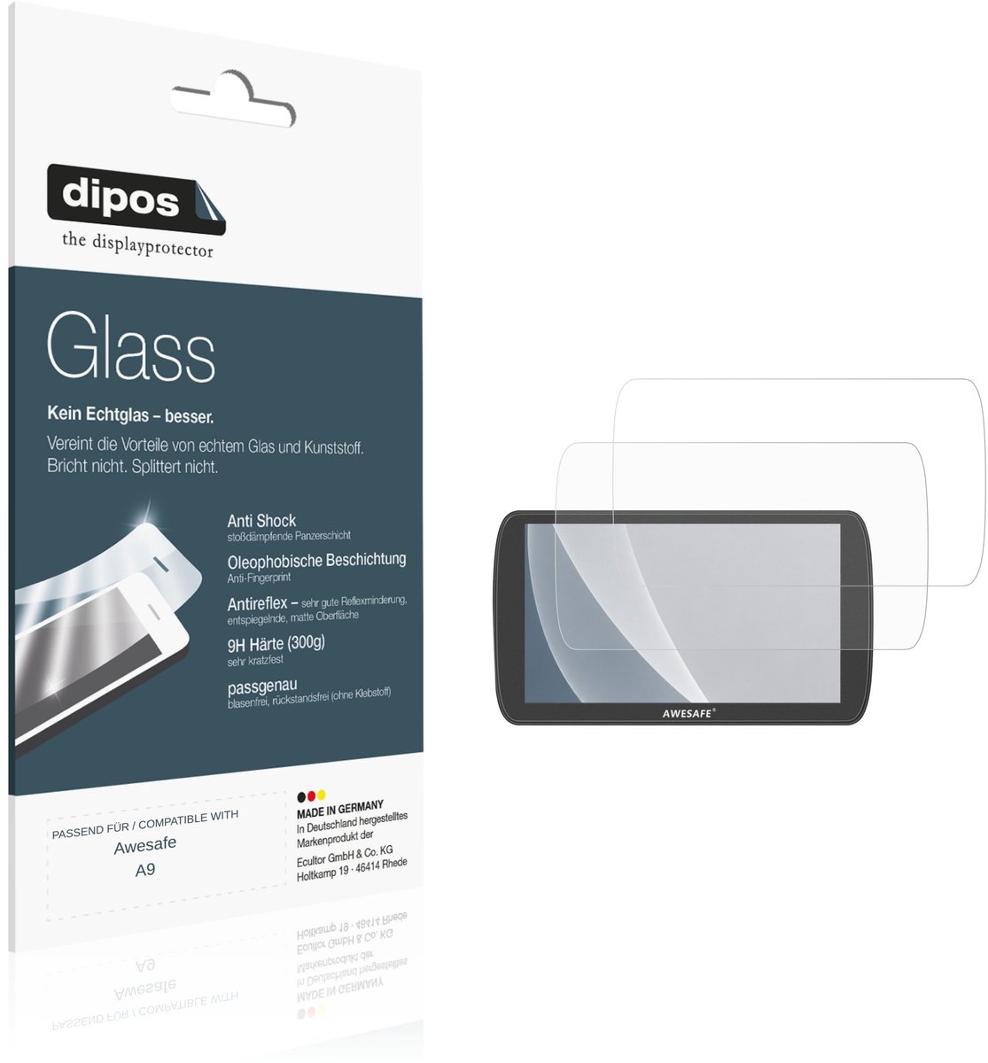 dipos – 2x Matte Pantserfolie geschikt voor Awesafe A9 | 9H Screenprotector