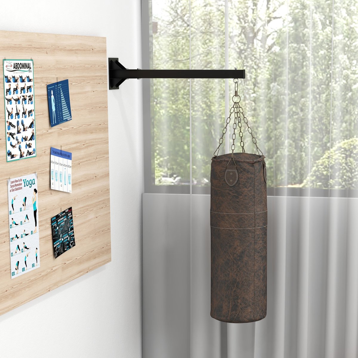 MODFU - Wandbeugel Voor Boxzak - Verstelbaar - Staal - Zwart - 80 x 17 x 48 cm