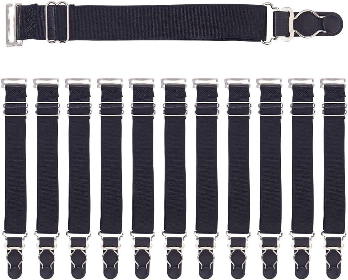 12 Stuks Zwarte Elastische Garter Belt met Verstelbare Kous Clips voor Dames en Heren - Antislip Kousenbanden en Sokriemen voor Comfort en Stijl