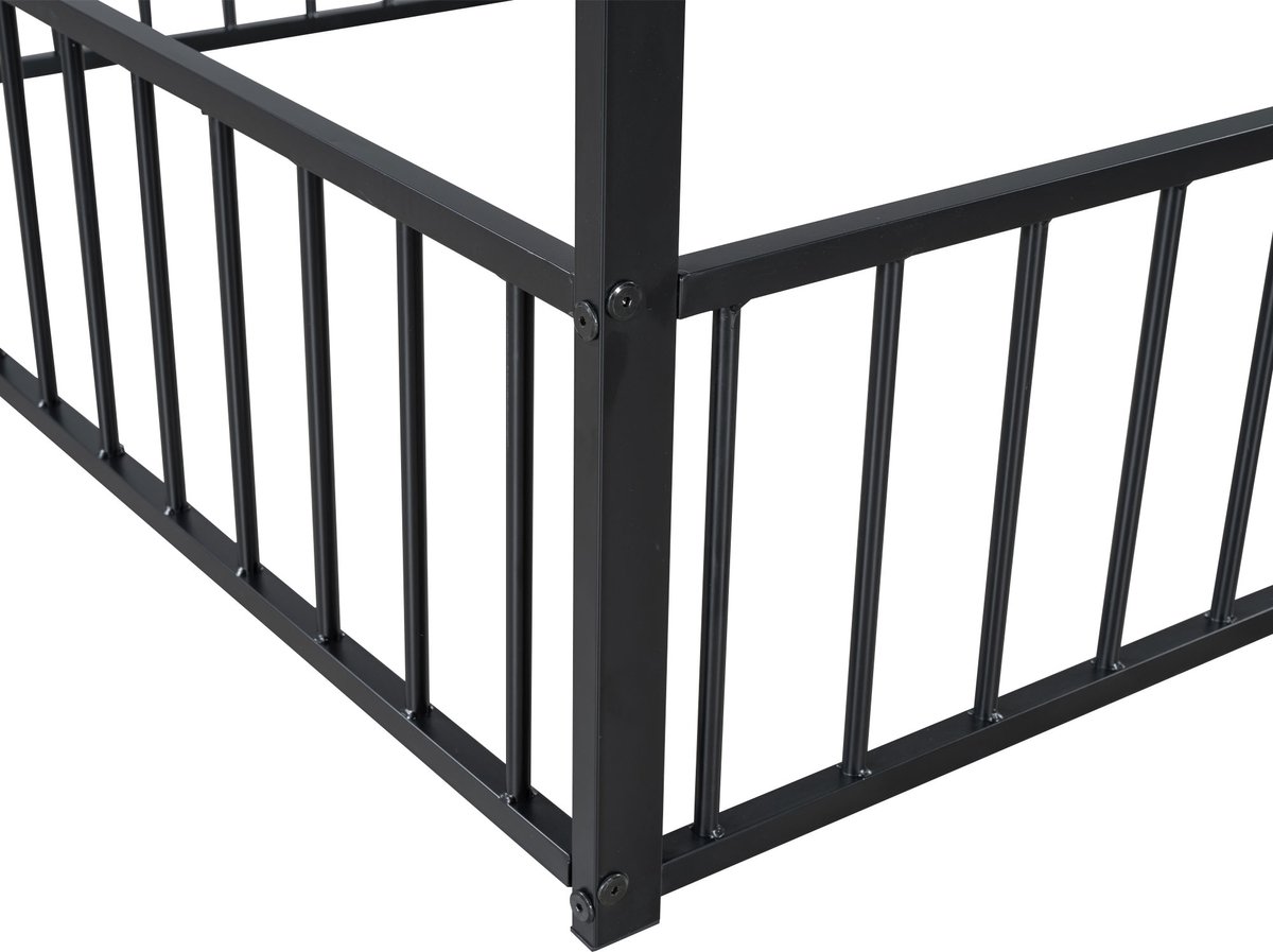 REDOM - Stapelbed - Afgerond frame met ronde hoeken - Verhoogde poten - Veiligheidshekken - Moderne stijl - Kinderkamer, tienerkamer, logeerkamer - Metaal - Zwart - 90 x 200 cm