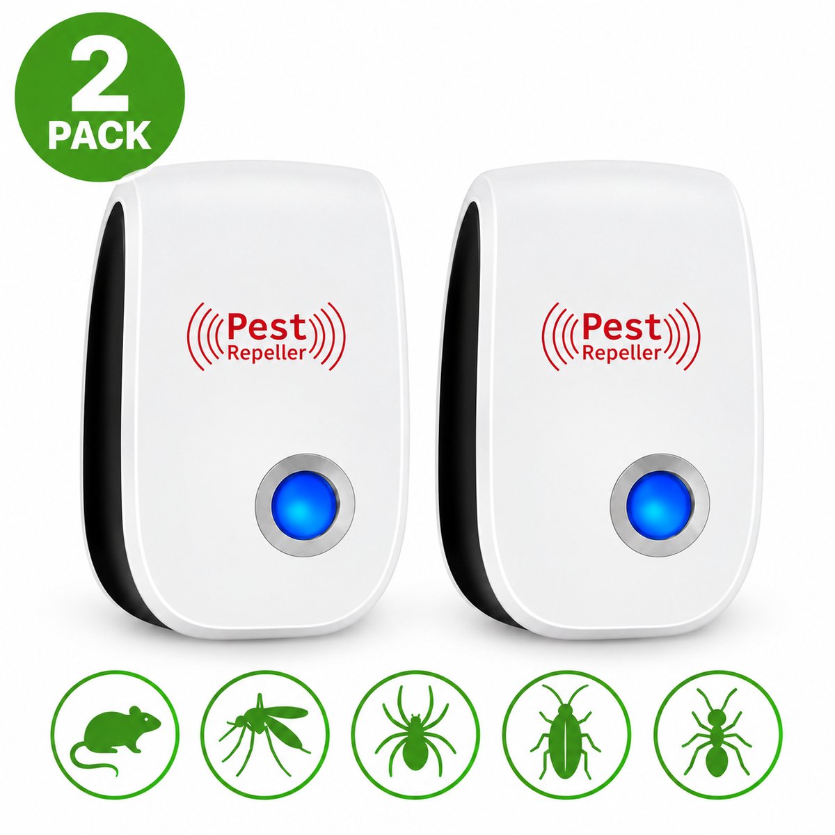 BvH™ Ultrasone Verjager 2-Pack - Muizenverjager - Muggenverjager - Insectenverjager - Knaagdierverjager Stekker - Ongediertebestrijder Zonder Gif - Verjager