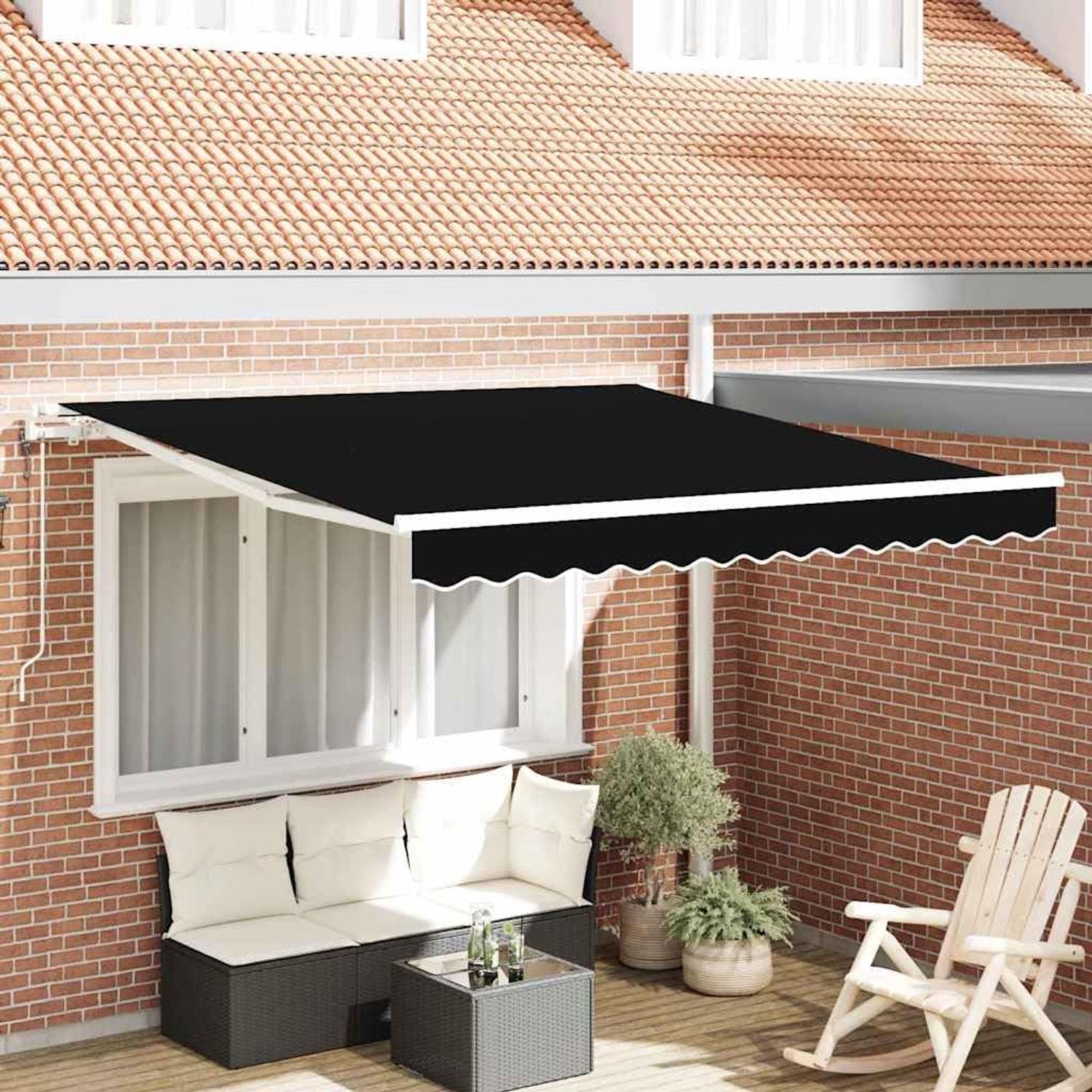 Elektrische uittrekbare luifel, zwart, 300 x 250 cm, buitenluifel met motor en handmatige zwengel, waterafstotend polyester met PU-coating, gepoedercoat staal