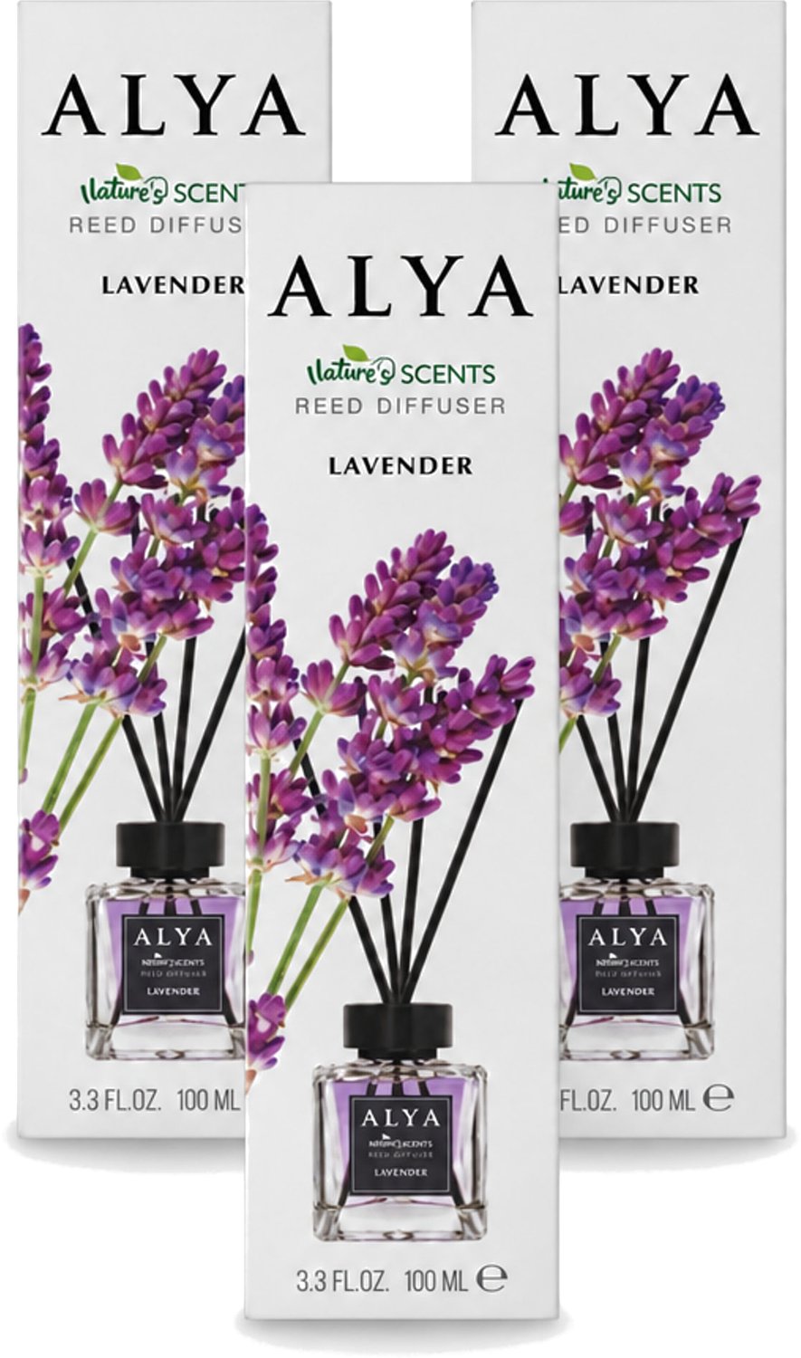 3 x Alya – Reed Diffuser – Lavender – Interieurparfum - Voordeelverpakking - 3 stuks