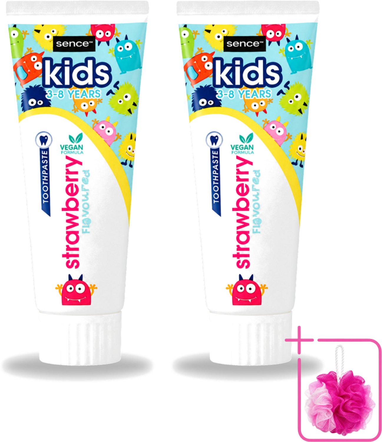 2 x Sence - Kids 3-8 Jaar - Tandpasta - Aardbei Smaak - Vegan - 75 ml - Bulkverpakking - Tandpasta voor kinderen - Douchemop - Kindertandpasta
