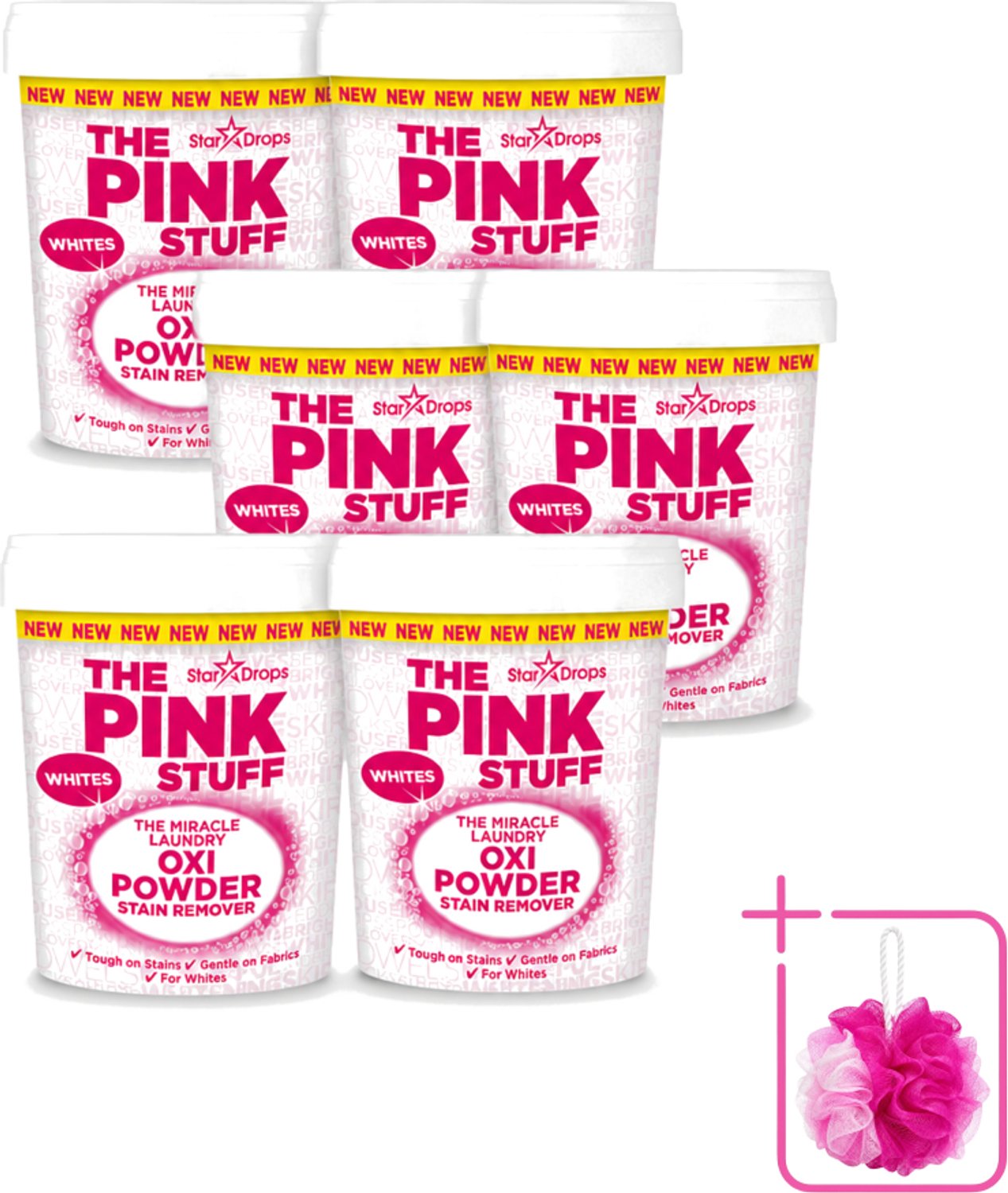 6 x The Pink Stuff - Vlekverwijderaar - Voor Witte Was - 1kg - Bulkverpakking - Vlekverwijderaar wit - Douchemop - Wasmiddel voor witte stoffen