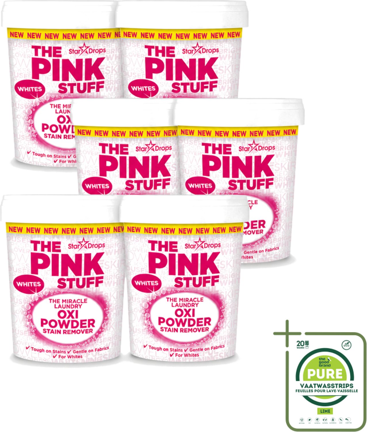 6 x The Pink Stuff - Vlekverwijderaar - Voor Witte Was - 1kg - Grootverpakking - Vaatwasstrips - Vlekverwijderaar Wit - Wasmiddel Voor Witte Stoffen - Vlekken Verwijderen - Voorwasmiddel - Wasmiddel Poeder