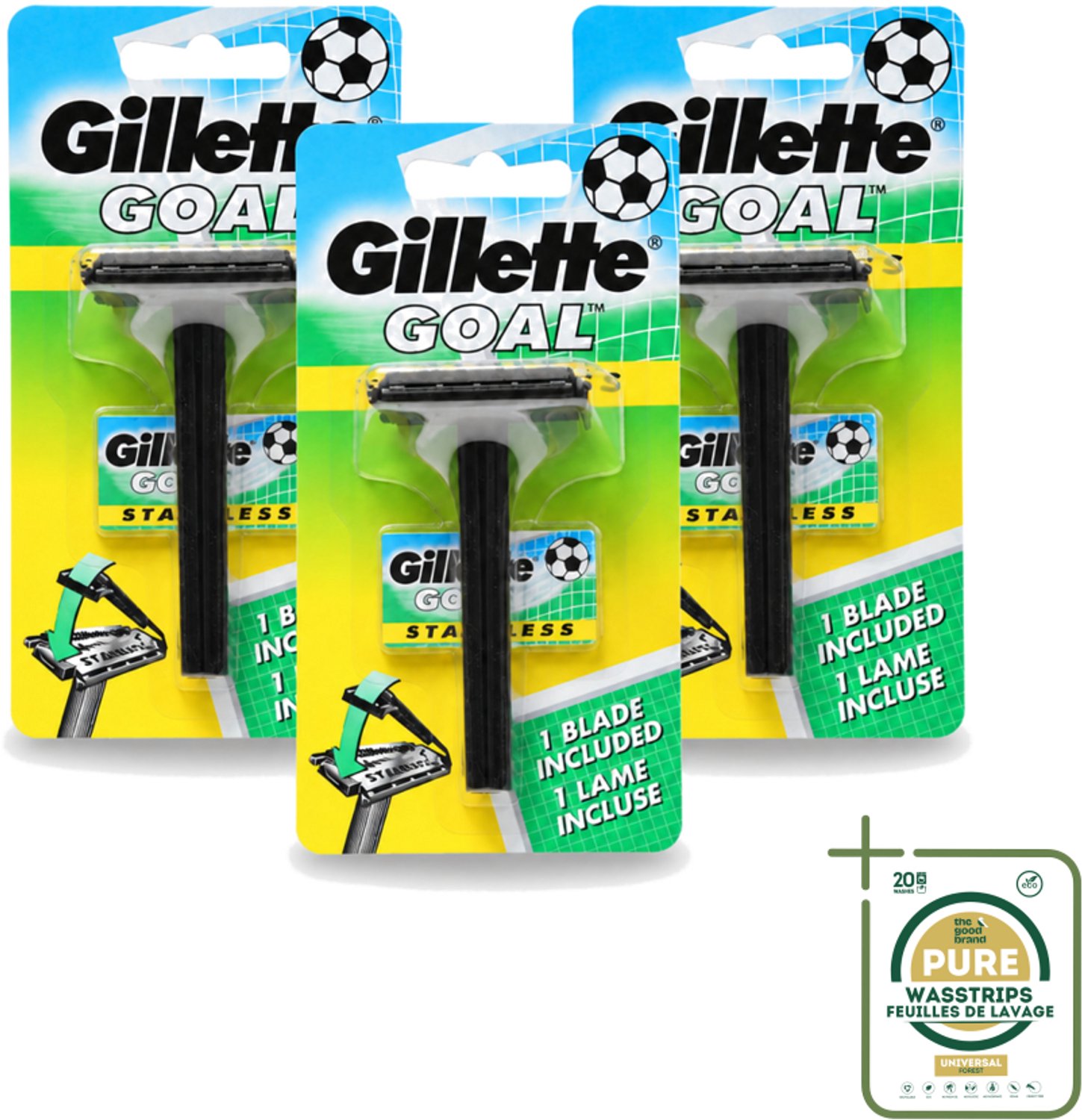 3 x Gillette - Goal - Scheerset - Stainless Steel - Duurzaam en scherp - 1 Scheermesje - Wasstrips - Scheermes - Mesjes - Scheermesje - Scheersysteem - Gillette