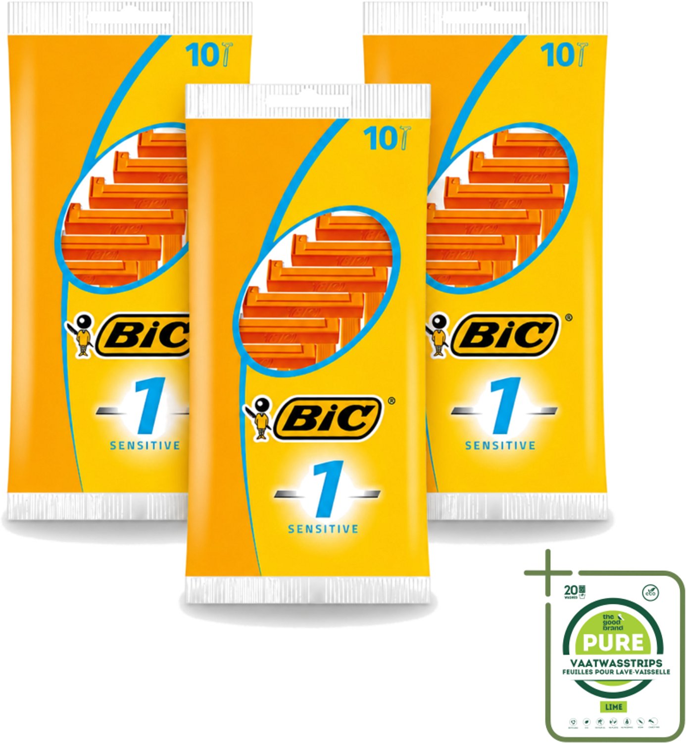 3 x Bic - Scheermesjes - Sensitive - Enkel Mesje - Wegwerpmesjes - 10 Scheermesjes - Grootverpakking - Scheermesje - Gevoelige Huid - Wegwerpscheermesje - Roestvrij Staal - Polymerische Bekleding