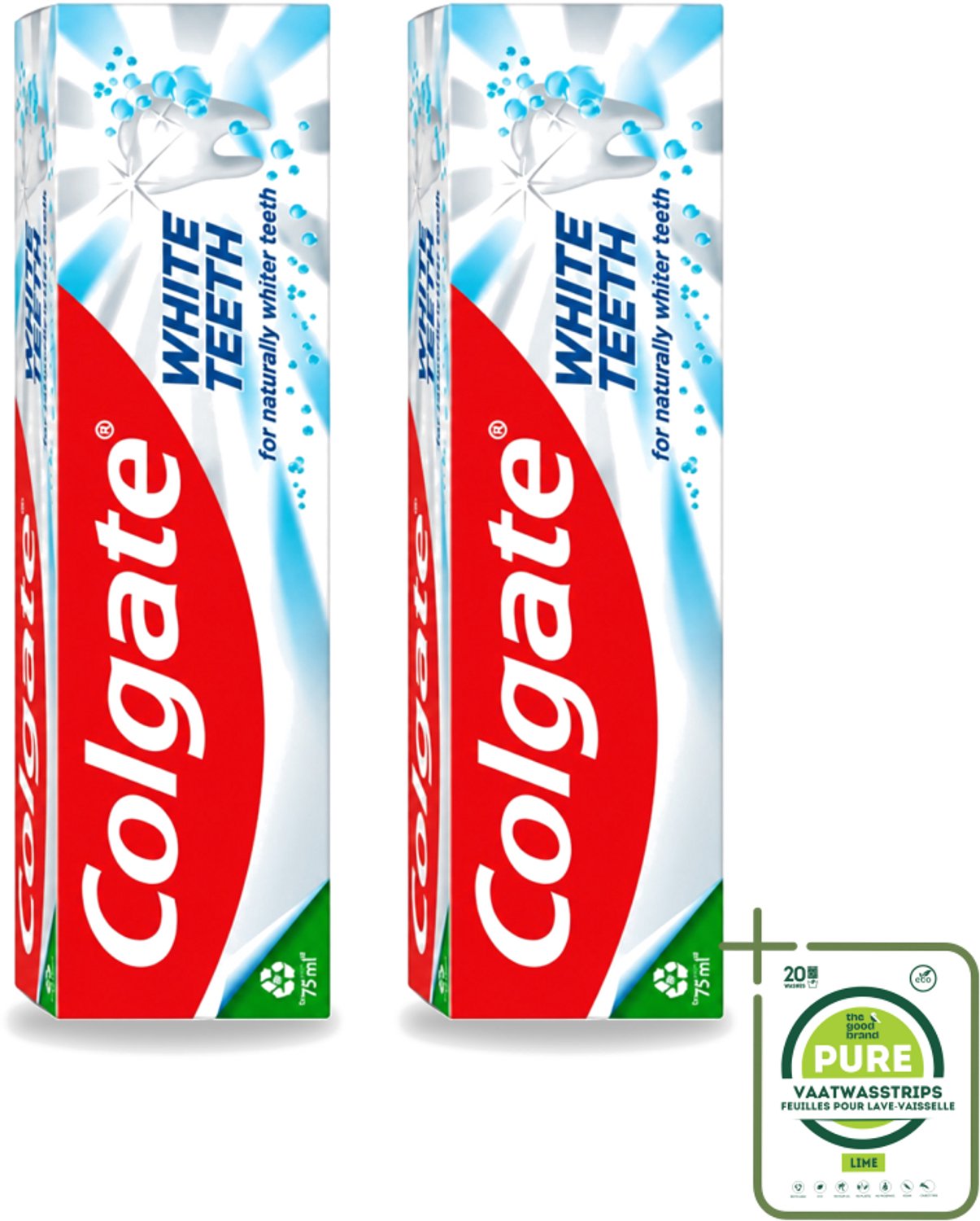 2 x Colgate – Tandpasta – White Teeth – 75 ml - Grootverpakking - Vaatwasstrips - Witte Tanden - Tanden Reinigen - Tandpasta - Mondverzorging - Wittere Tanden