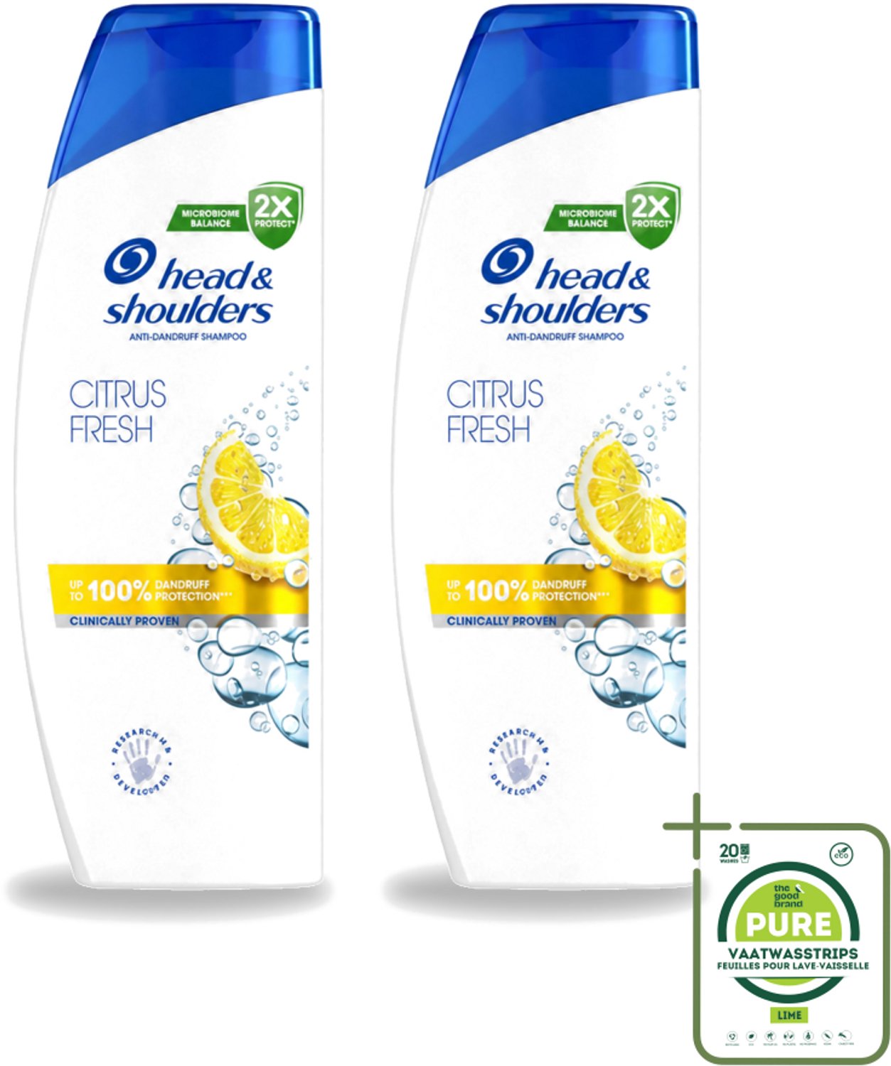 2 x Head & Shoulders - Shampoo - Citrus Fresh - 250ml - Grootverpakking - Vaatwasstrips - Citrus Fresh Shampoo - Anti-roos Shampoo - Fris Haar - Licht Haar - Roosvrij Haar