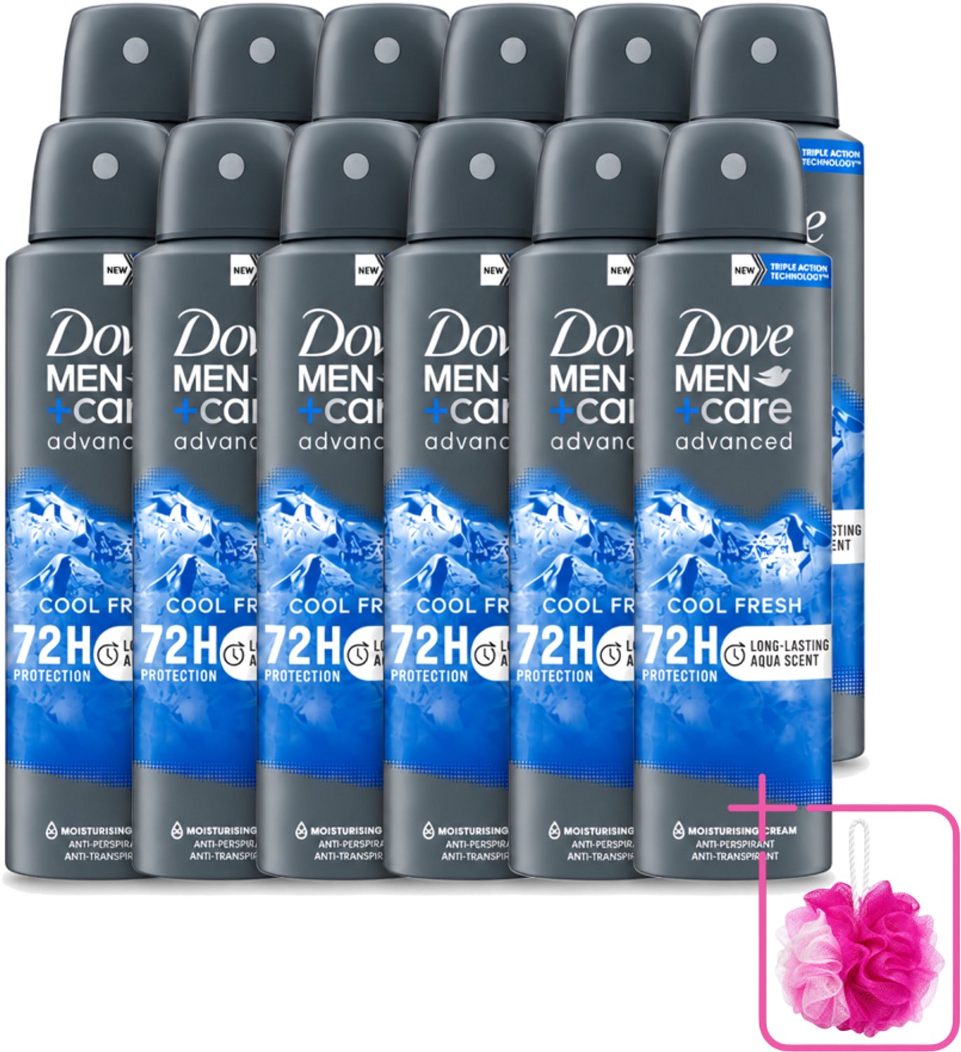 12 x Dove - Deodorant - Men Care Cool Fresh - Verfrissend en langdurige bescherming - 150 ml - Bulkverpakking - Deodorant spray - Douchemop - Zweetvermindering