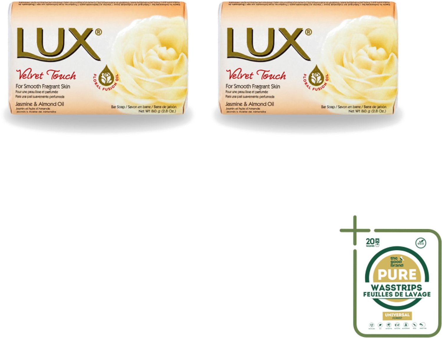 2 x Lux - Zeep - Velvet Touch - Hydraterend - Voor Geurige Huid - 80 g - Wasstrips - Zeep - Hydraterende Zeep - Zijdezachte Zeep - Geurende Zeep - Huidverzorging
