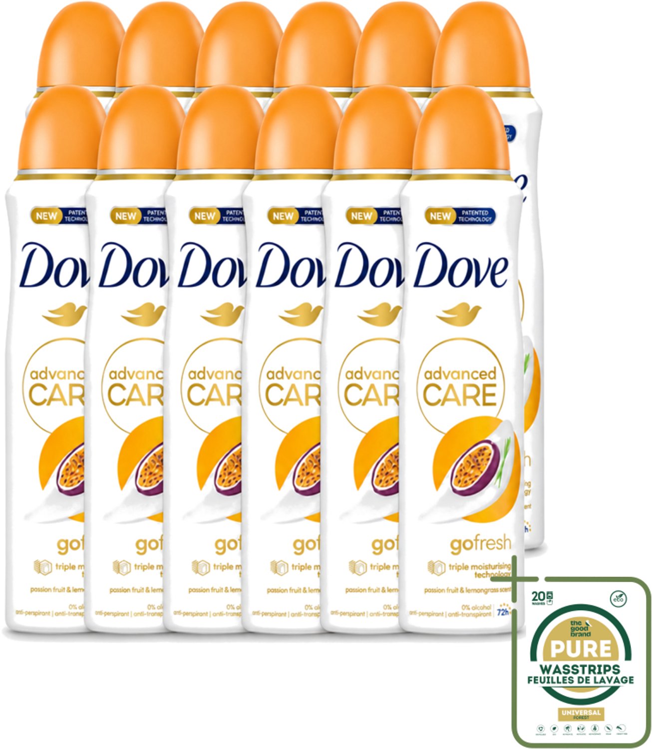 12 x Dove – Deodorant Spray – Passion Fruit – 250 ml - Wasstrips - Passievrucht Deodorant - Frisse Deodorant Spray - Passievrucht Geur - Deodorant Spray - Okselhuid Verzorging