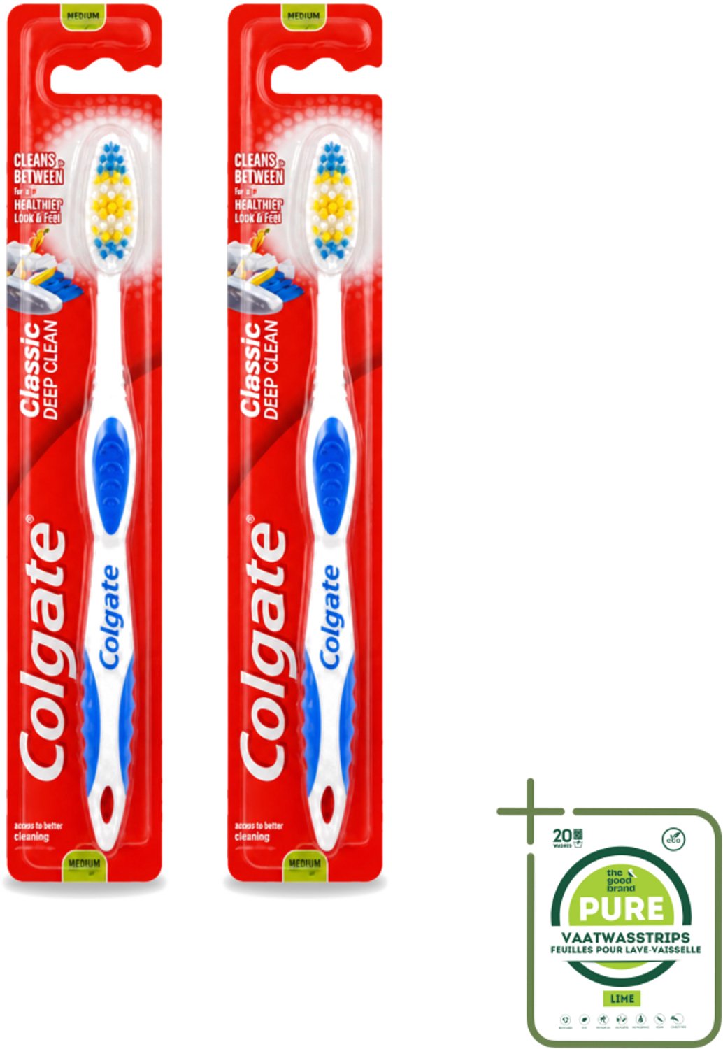2 x Colgate - Tandenborstel - Classic Deep Clean Medium - 1 Tandenborstel - Grootverpakking - Tandenborstel - Mondhygiëne - Tanden Poetsen - Tandplak Verwijderen - Gezonde Mond
