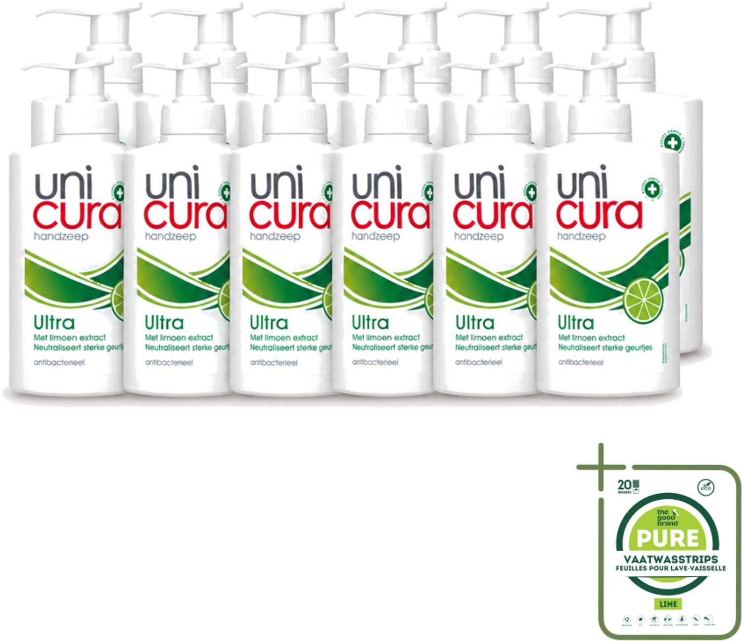 12 x Unicura - Vloeibare Zeep Ultra - Verzorgend - 250 ml Pomp - Grootverpakking - Vaatwasstrips - Handzeep - Antibacteriële Handzeep - Hygiëne - Handverzorging - Natuurlijke Handzeep