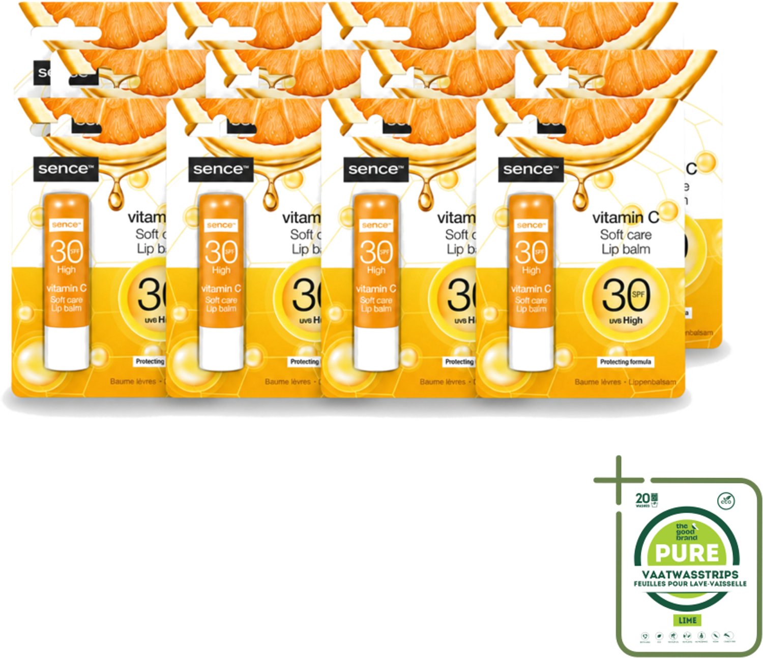 12 x Sence - Soft Care Vitamin C - Lippenbalsem - Hydraterend - 4,3 g - Grootverpakking - Vaatwasstrips - Lippenbalsem - Vitamine C - Hydratatie - Verzorging - Droge Lippen