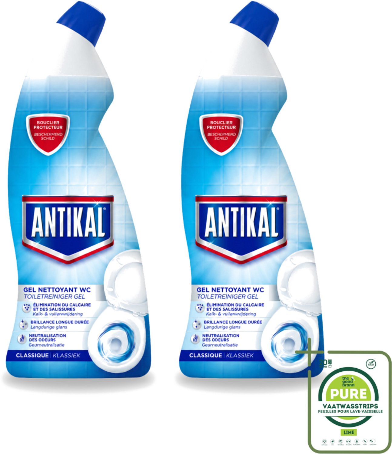 2 x Antikal - Toiletreiniger - Verwijdert Kalkaanslag & Vuil - 750 ml - Grootverpakking - Vaatwasstrips - Toiletreiniger - Kalkverwijdering - Fris Toilet - Geurinsluitend - Toilet Reinigen