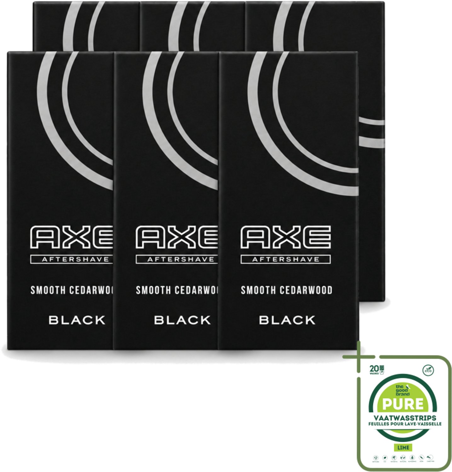 6 x Axe – Aftershave – Black – 100 ml - Grootverpakking - Vaatwasstrips - Aftershave - Huidverzorging - Scheren - Kalmerende Geur - Subtiele Geur