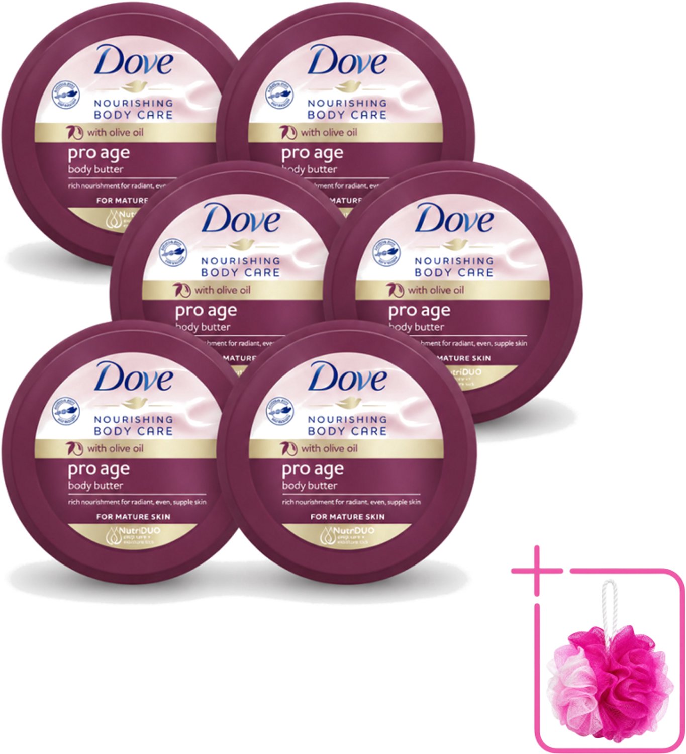 6 x Dove – Bodycrème – Pro Age – 250 ml - Bulkverpakking - Huidverzorging - Douchemop - Anti-ouderdom