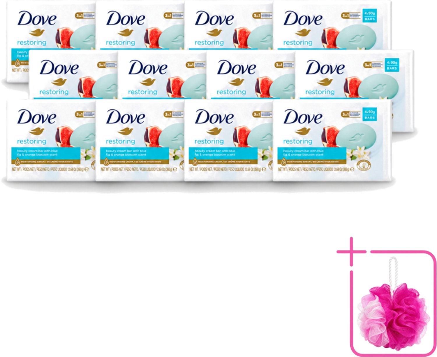 12 x Dove – Zeep – Go Fresh Restore – 4 x 90 g - Bulkverpakking - Zeep - Douchemop - Handen reinigen