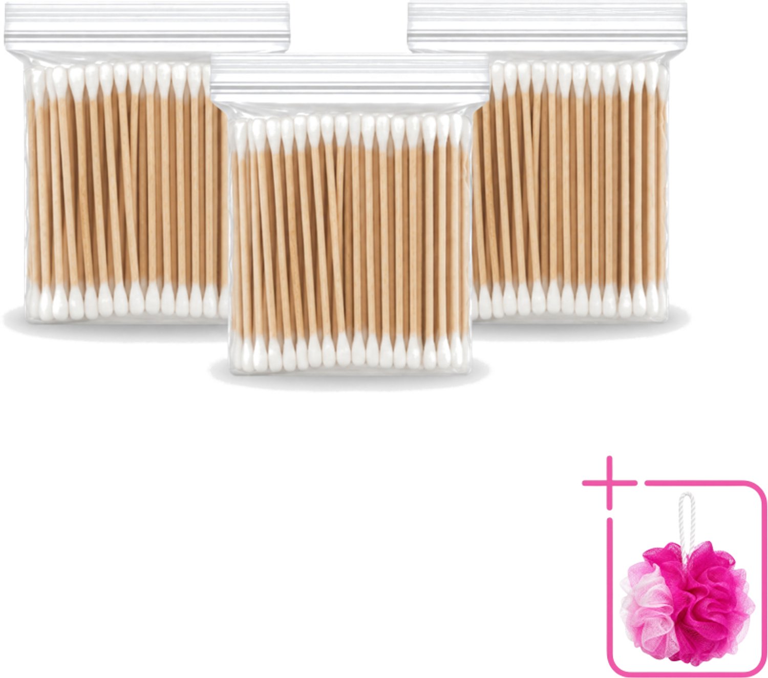 3 x Wattenstaafjes – Hout – Verzorgend – Duurzaam - Bulkverpakking - Houten wattenstaafjes - Douchemop - Oorverzorging