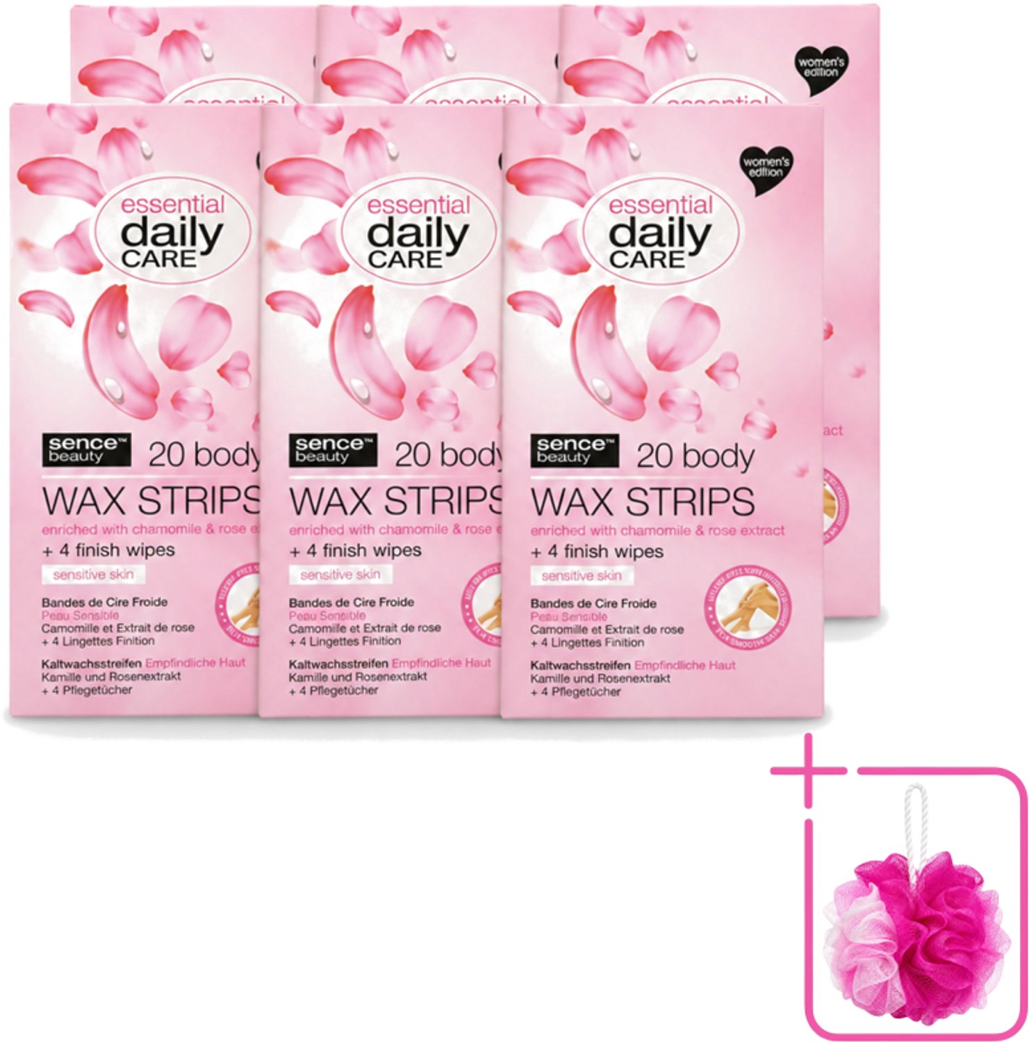 6 x Sence – Wax Strips – Lichaam – Ontharing – 20 Strips - Bulkverpakking - Waxstrips voor het lichaam - Douchemop - Ontharen zonder scheren