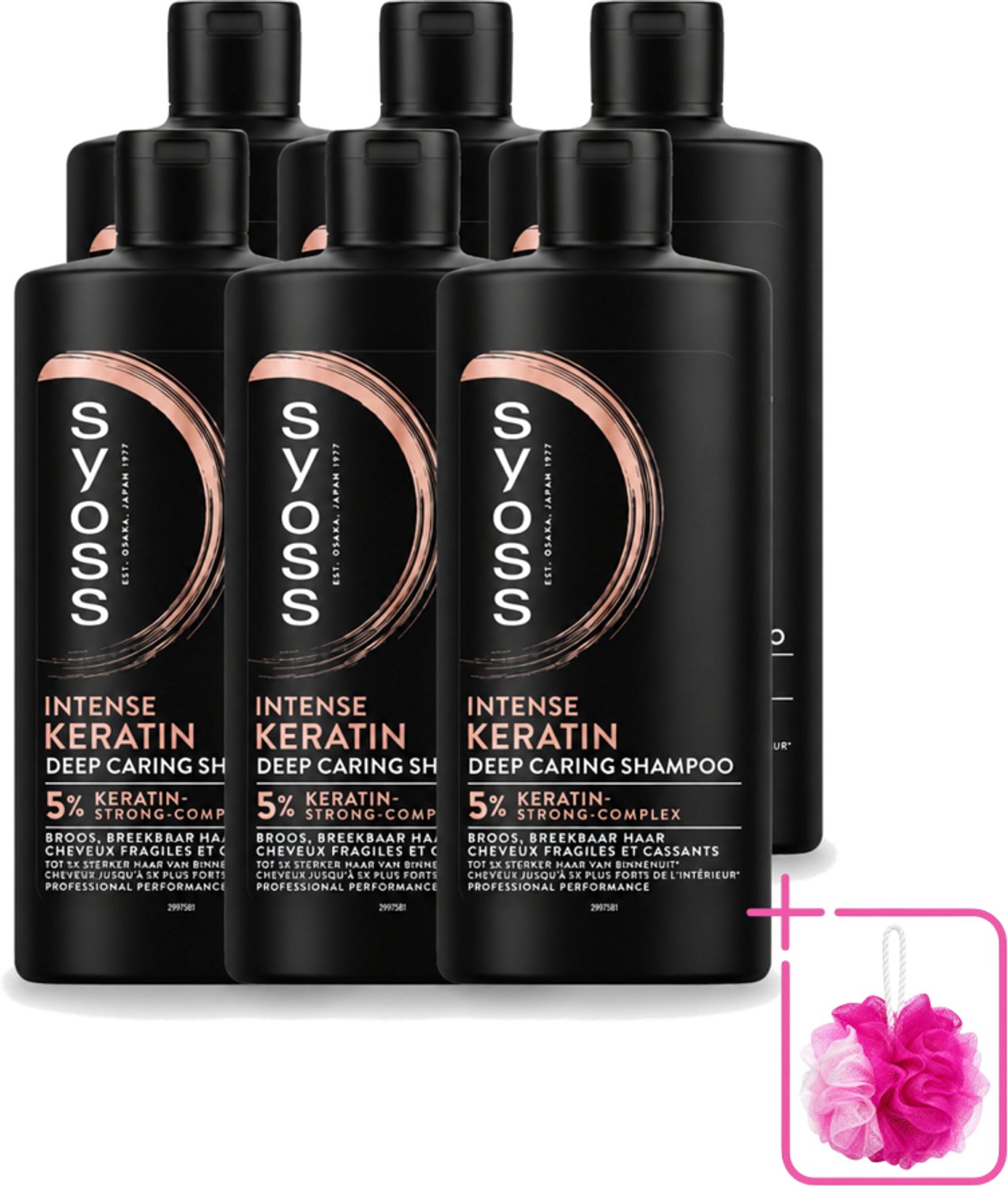 6 x Syoss – Shampoo – Keratin Deep Caring – 440 ml - Bulkverpakking - Keratine shampoo - Douchemop - Haarversterking